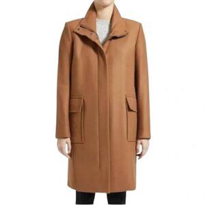 THEORY Funnel Neck Brown Wool/Cashmere Blend Coat. Size XS